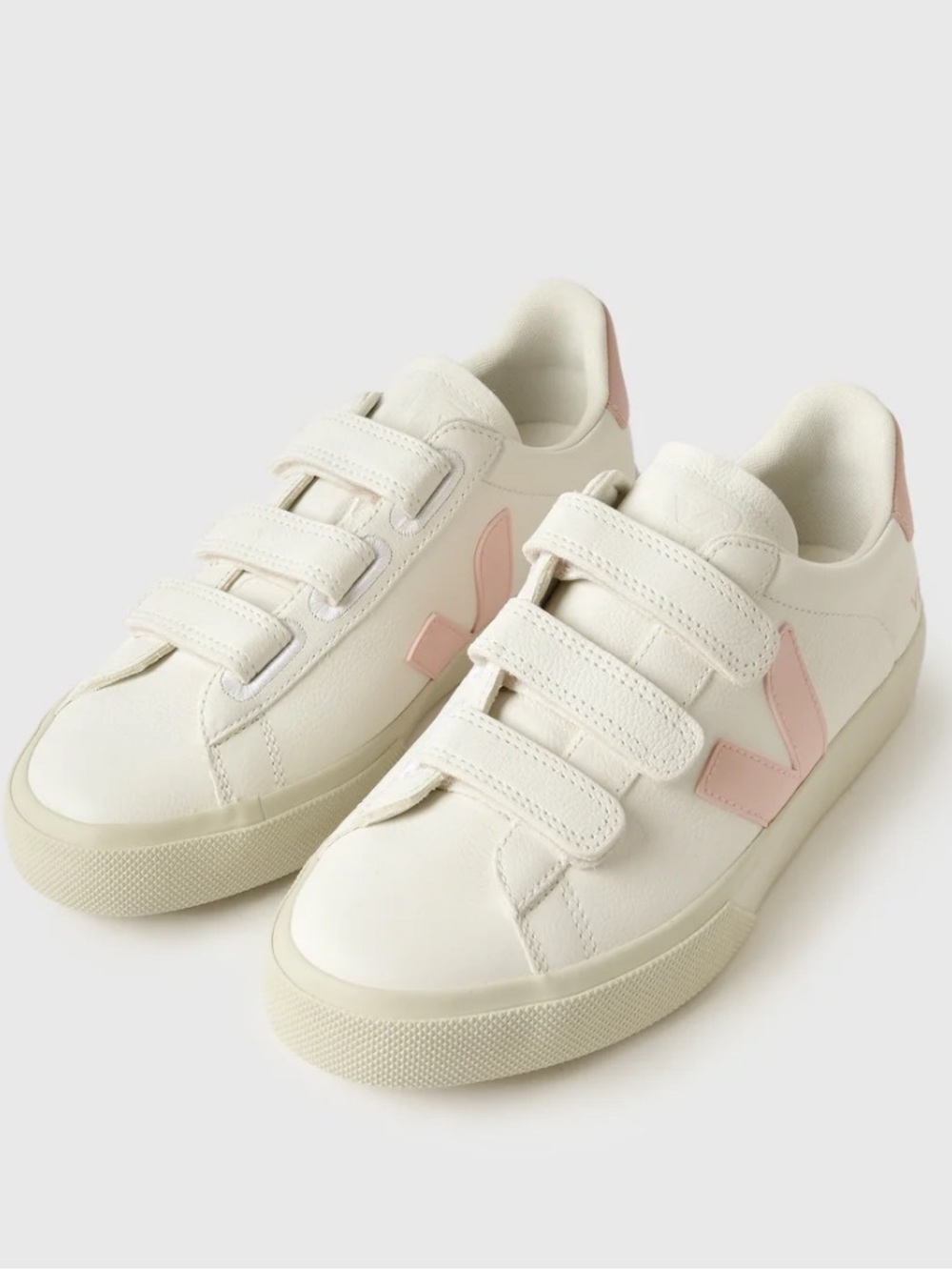 Veja Women Leather White Sneakers / Pink V Logo  Sz 11 3 strap Closure